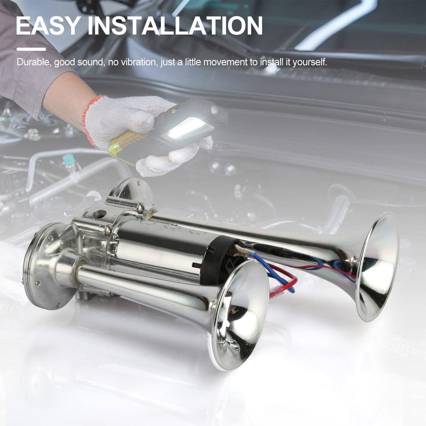 600DB Super Loud Dual Electric Air Horns Kit for Vehicles - With Compressor, Applicable for Cars, SUVs, Trucks, Boats (Sliver)