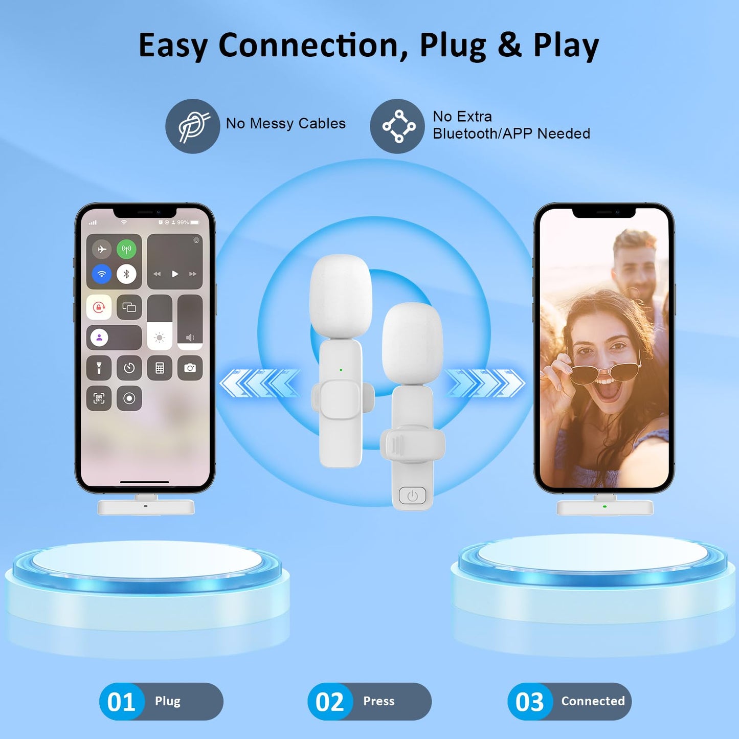 MAYBESTA Professional Wireless Lavalier Microphone for iPhone, iPad, Android - Bluetooth Lapel Mic for Video Recording - Mini Phone Microphone for Tiktok YouTube Interview Podcast Vlog