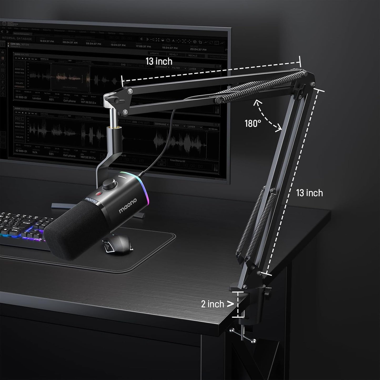MAONO XLR/USB Gaming Microphone Kit: Dynamic PC Mic for Streaming Podcasting, Software Support, Mute Button, Gain Control, RGB Computer Mic with Boom Arm Stand, for Recording, PS4/PS5, PD100XS Black