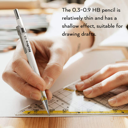 Nicpro 6PCS Art Mechanical Pencil Set, 4PCS Drafting Pencils 0.3 & 0.5 & 0.7 & 0.9 mm & 2PCS 2mm Lead Holder (4B 2B HB 2H) For Writing, Sketching Drawing With 12 Tube Lead Refills Erasers Case