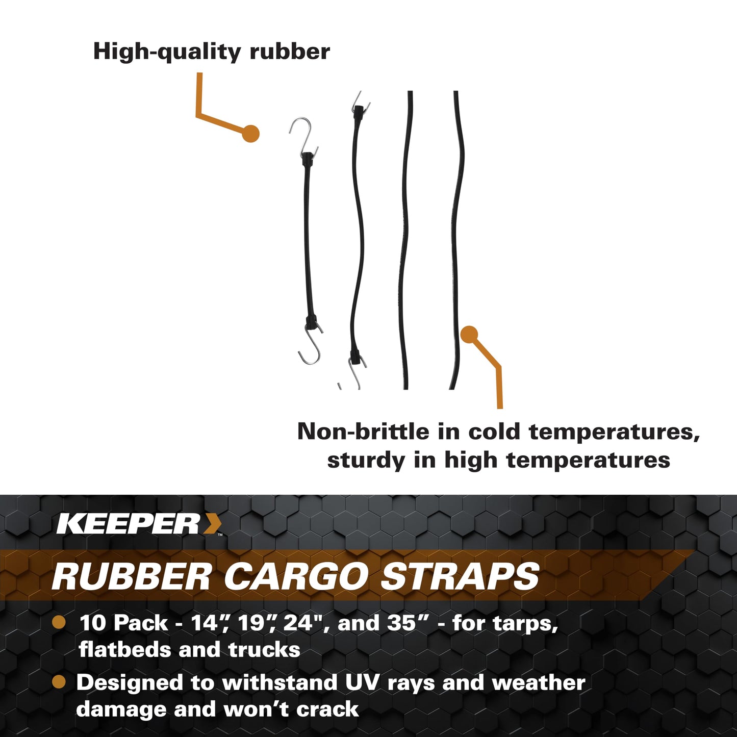 HAMPTON PROD Keeper Keeper - Assorted EPDM Rubber Cargo Straps, 10 Pack - 14”, 19”, 24", and 35” - for Tarps, Flatbeds and Trucks
