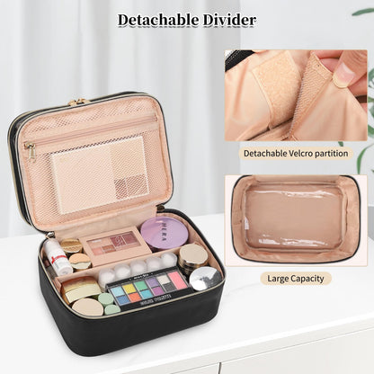OCHEAL Makeup Bag, Double Layer Cosmetic Bag, Large Capacity Travel Makeup Organizer Bag, Make up Bags for Women and Girls Traveling Toiletry Bag With Handle and Divider-Black