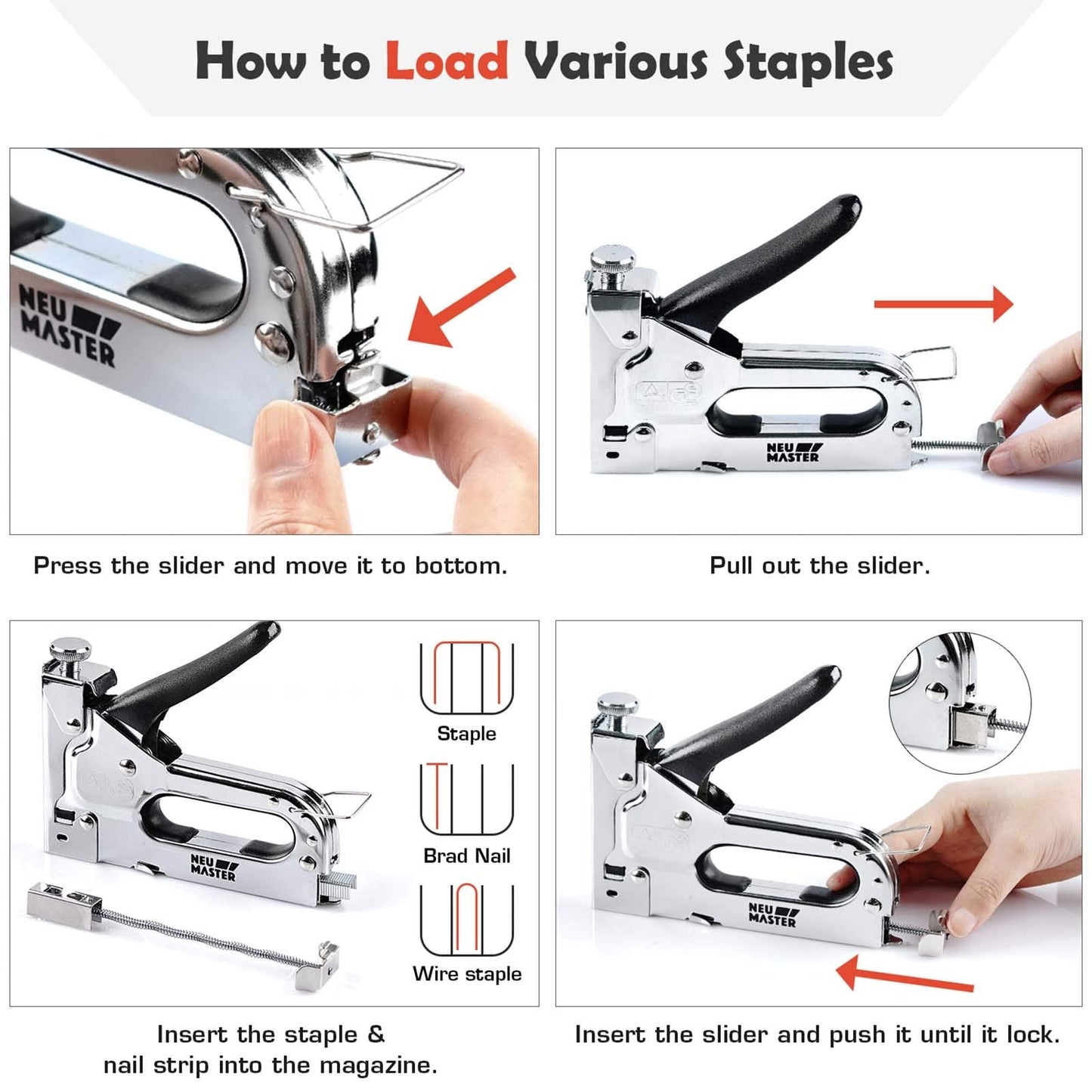 NEU MASTER 3 in 1 Staple Gun, Manual, Heavy Duty with Stapler Remover and 2000Pcs Staples for Upholstery, Fixing Material, Decoration, Carpentry, Furniture