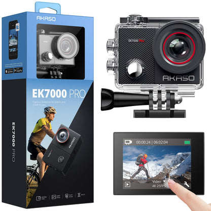 AKASO EK7000 Pro 4K30fps Action Camera with Touch Screen EIS 131ft Waterproof Underwater Camera Remote Control 5X Zoom with Helmet Accessories Kit (Standalone)