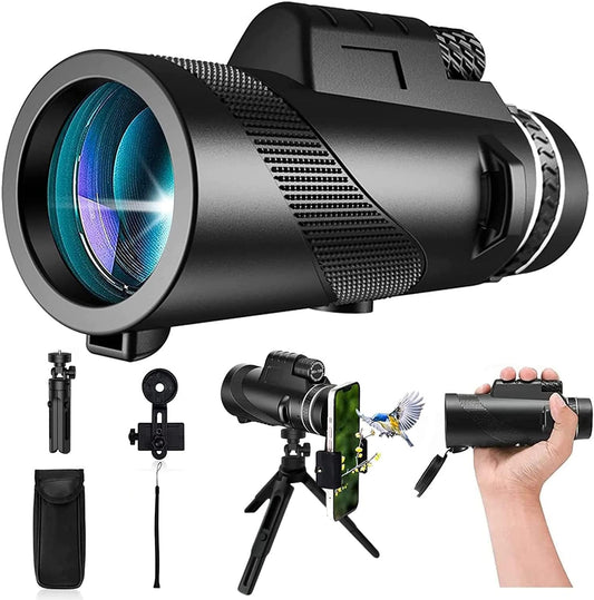 PhysioPhyx 80x100 Monocular-Telescope High Powered for Smartphone Monoculars for Adults High Definition for Stargazing Hunting Wildlife Bird Watching Travel Camping Hiking
