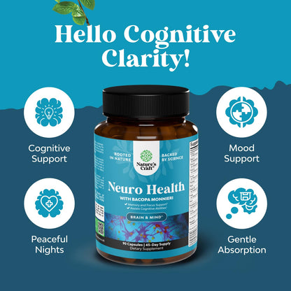Nootropic Brain Supplement for Memory and Focus Support - Vitamins for Mental Health & Clarity with Bacopa Monnieri, VIT A, B6, Riboflavin, Niacin, Thiamin & Folate - Cognitive Complex - 90 Ct