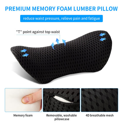 Lumbar Pillow, Memory Foam Lumbar Support Pillow for Office Chair and Car Seat, Back Support Pillow for Lower Back Pain Relief, Support Cushion Back Pillow for Sleeping, Resting, Driving, Traveling