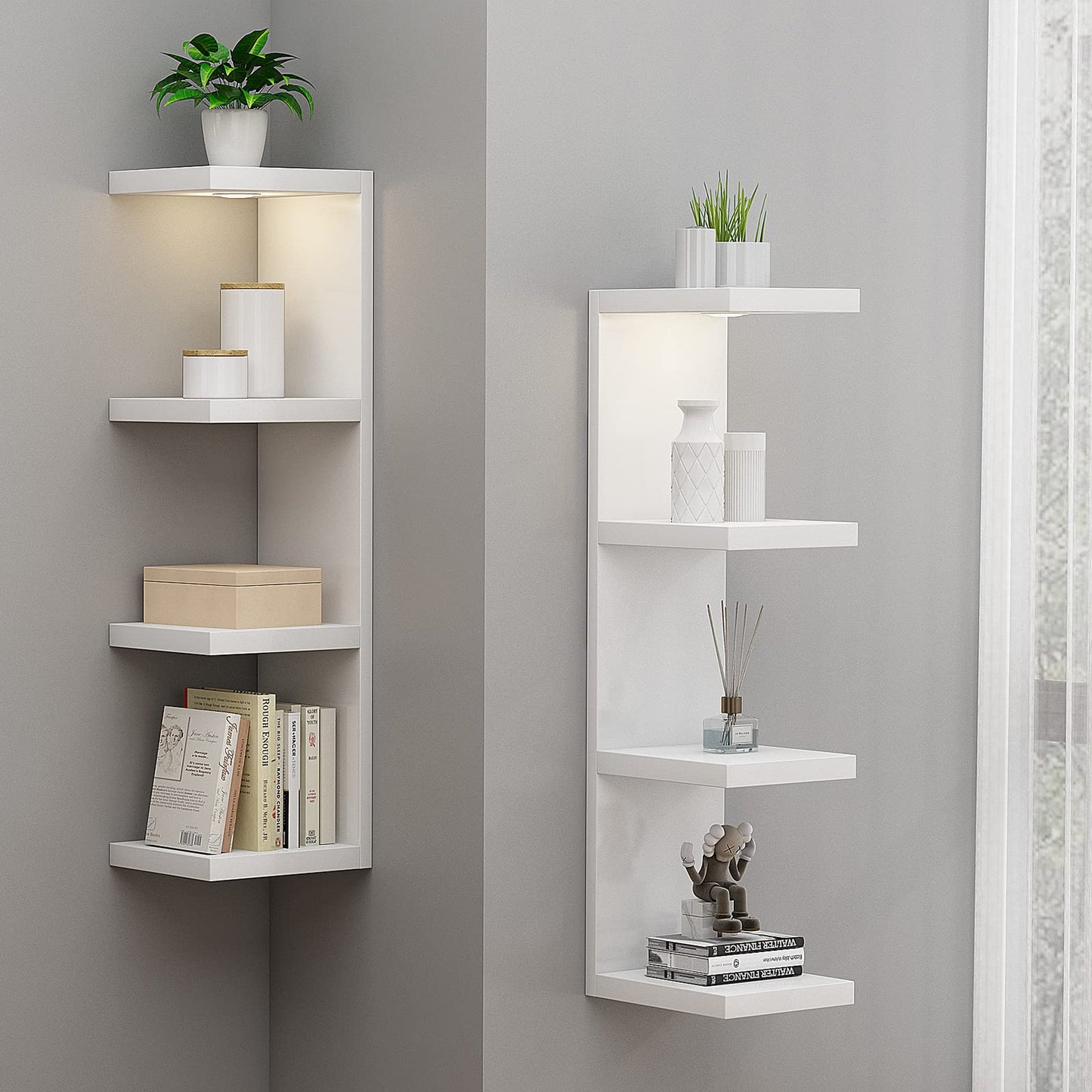LitaEther Versatile 4 Tier Wall Shelf Unit,White Lack Wall Shelf,Display Floating Shelf with LED Remote Control Light