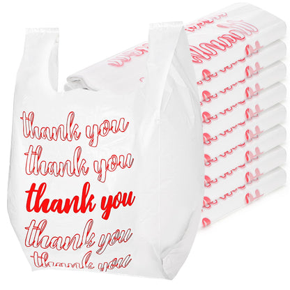 Lawei 500 Count Thank You Bags Reusable Grocery Bag - 13 x 7 x 21 Inch Plastic T-Shirt Bags for Shopping, Restaurants, Catering (15mic, 0.6 Mil), Bulk Carryout Shopping Bags