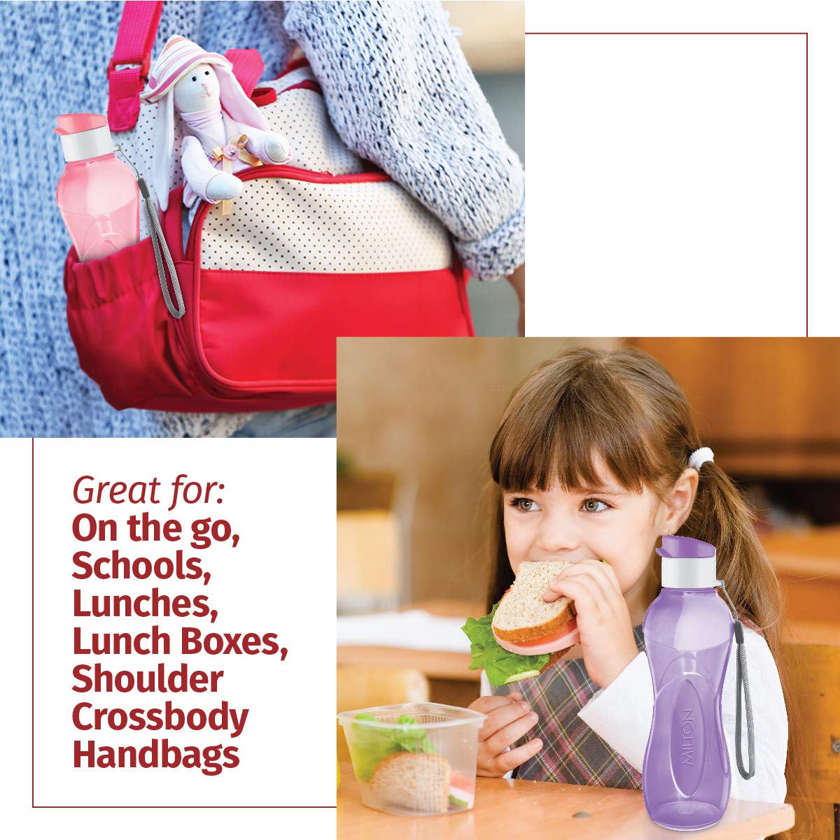 MILTON Water Bottle Kids Reusable Leakproof 12 Oz Plastic Wide Mouth Large Big Drink Bottle BPA & Leak Free with Handle Strap Carrier for Cycling Camping Hiking Gym Yoga - Pastel Colors 3 Pack