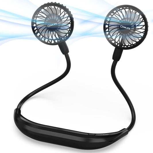Portable Neck Fan, 2600mAh Battery Operated Ultra Quiet Hands Free USB Fan with Strong Wind, 360° Adjustable High Flexibility Wearable Personal Fan for Home Office Outdoor Travel (Black)