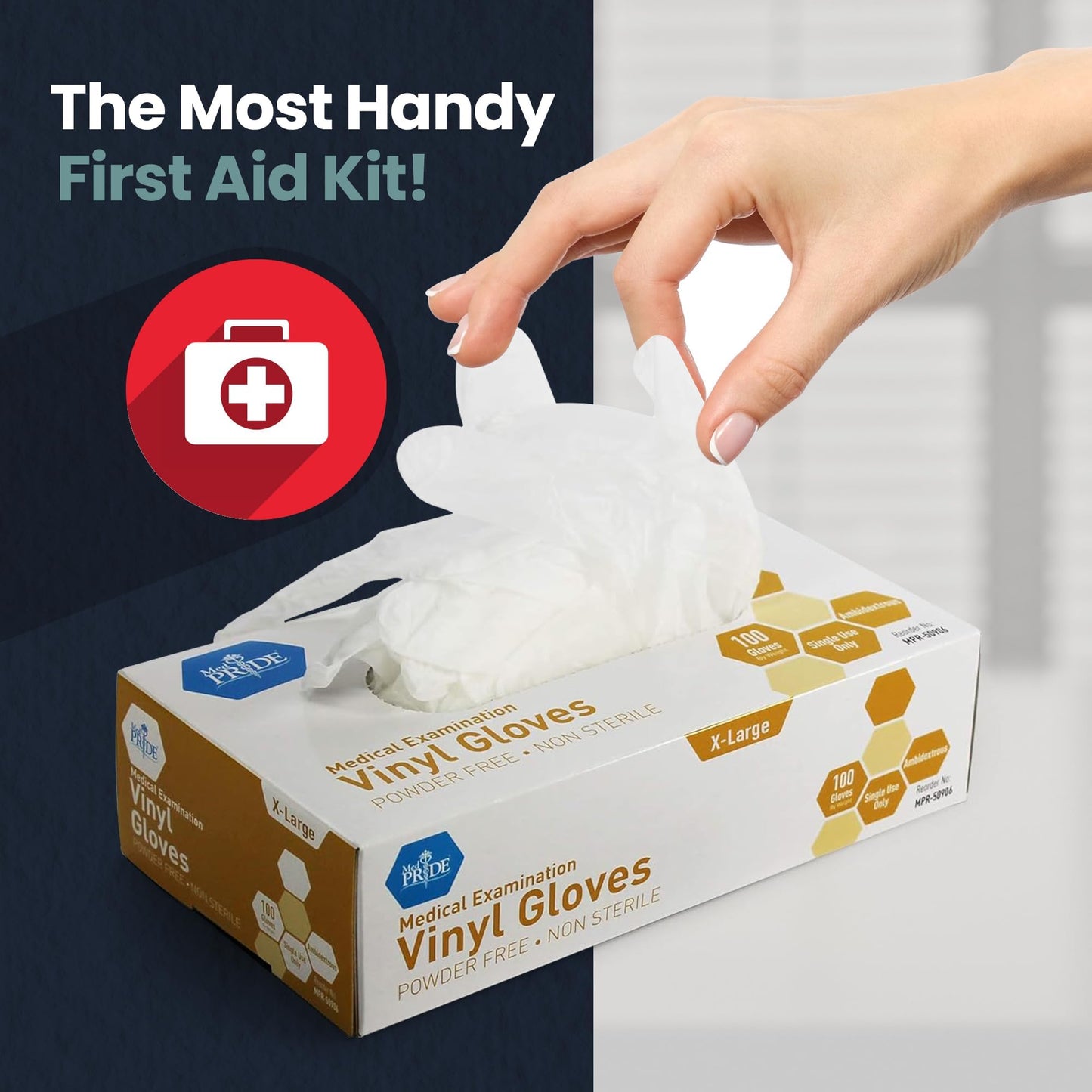 MED PRIDE Medical Vinyl Examination Gloves (X-Large, 100-Count) Latex & Rubber Free, Ultra-Strong, Clear Disposable Powder-Free Gloves for Healthcare & Food Handling Use