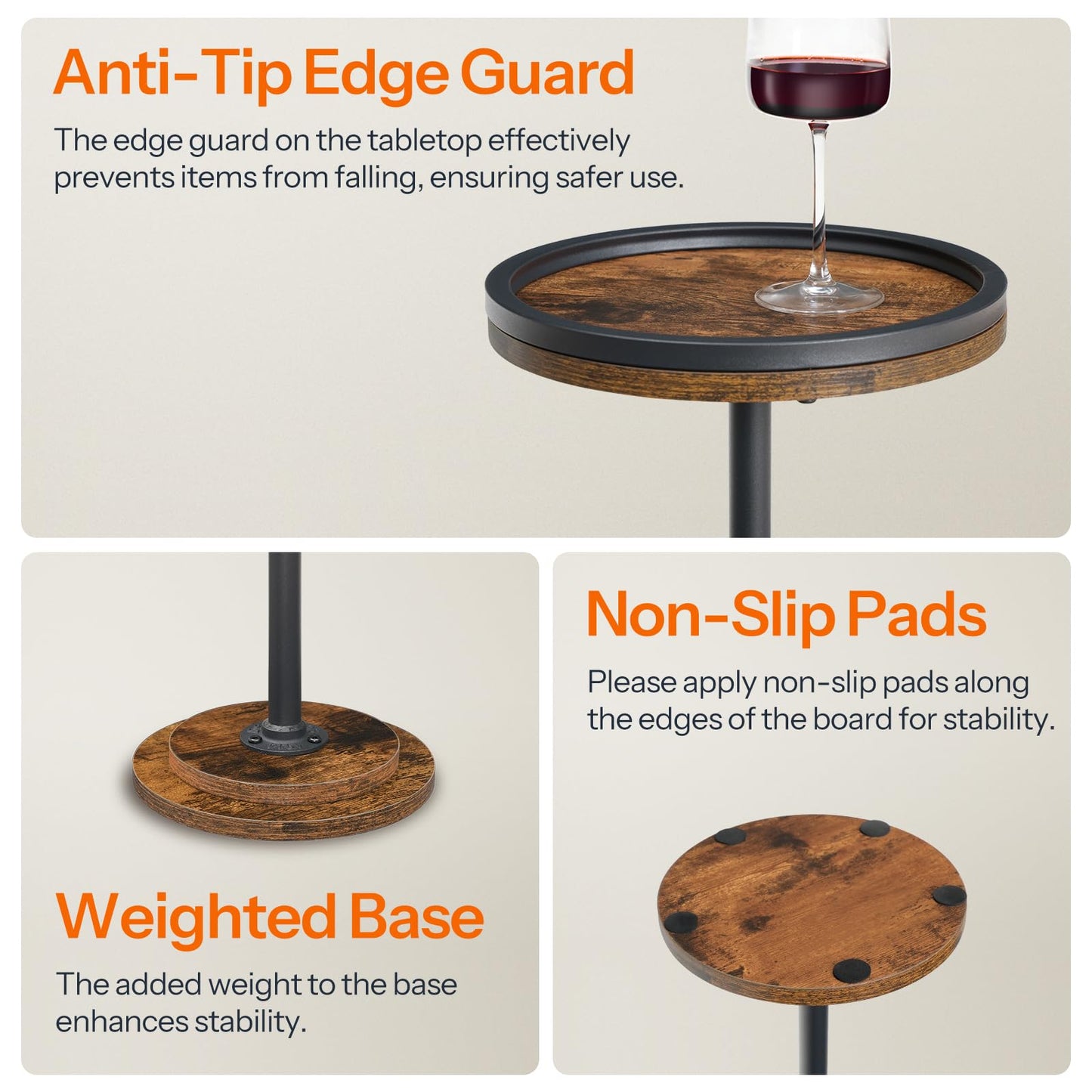 HOOBRO Small Round Side Table, Drink Table, Coffee Martini Table with Pedestal for Small Spaces in Living Room, Bedroom, Sofa Couch, Rustic Brown BF168BZ01