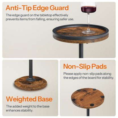 HOOBRO Small Round Side Table, Drink Table, Coffee Martini Table with Pedestal for Small Spaces in Living Room, Bedroom, Sofa Couch, Rustic Brown BF168BZ01