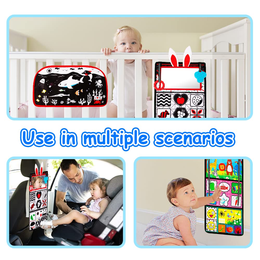 Inbeby Tummy Time/Baby Mirror Toys, Black and White High Contrast Tabletop Mount Baby Newborn Toys 0 3 6 Months Brain Development, Sensory Texture Piano Infant Toys 0 3 6 Months with Squeaker