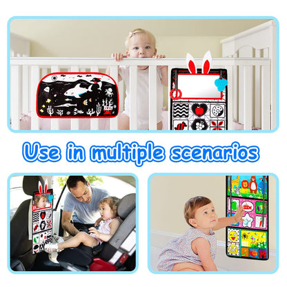 Inbeby Tummy Time/Baby Mirror Toys, Black and White High Contrast Tabletop Mount Baby Newborn Toys 0 3 6 Months Brain Development, Sensory Texture Piano Infant Toys 0 3 6 Months with Squeaker