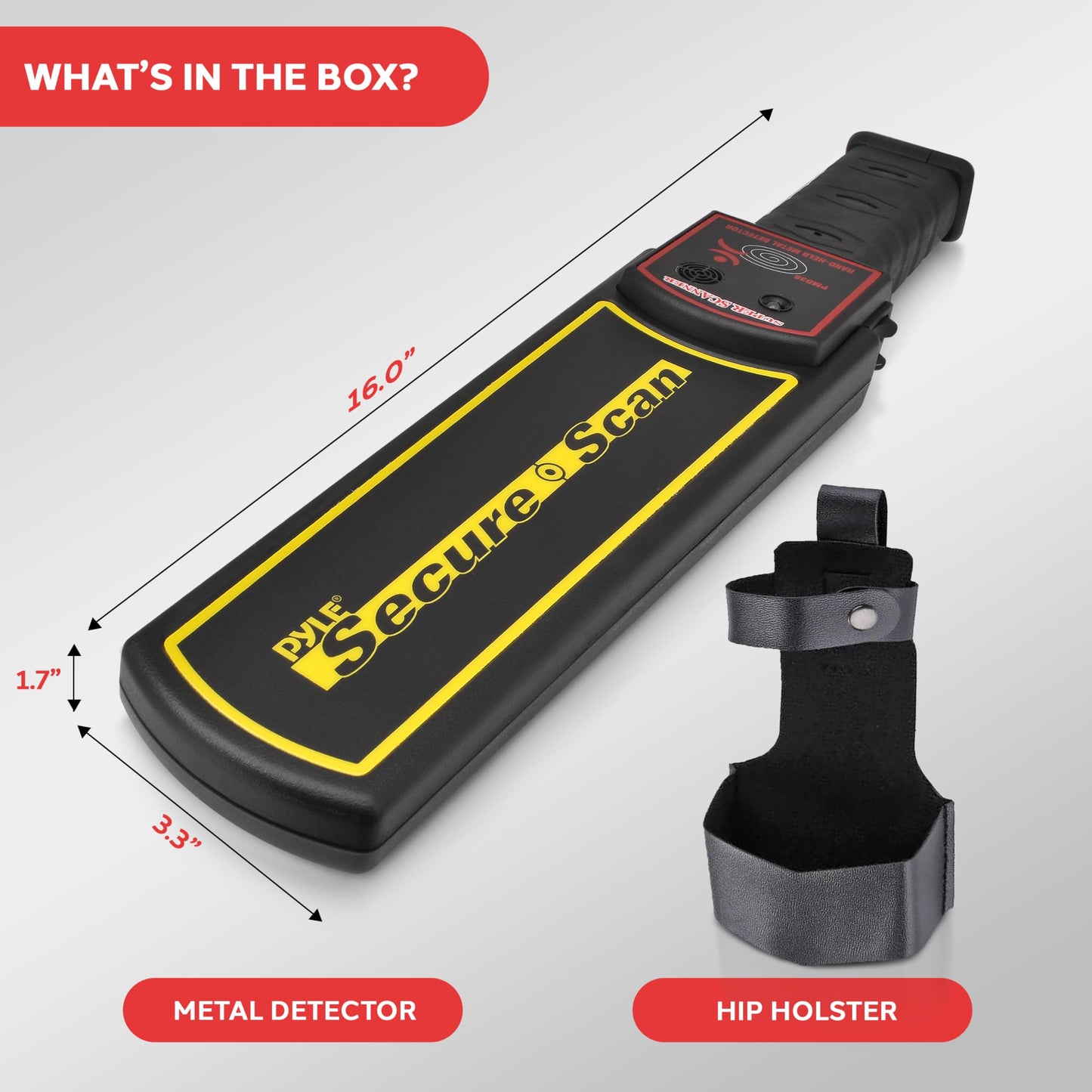 Pyle Handheld Metal Detector Security Wand - Portable Battery Operated Super Security Scanner w/ Adjustable Sensitivity, Sound Vibration Alerts, Detects Weapons, Knives and Other Metal Objects