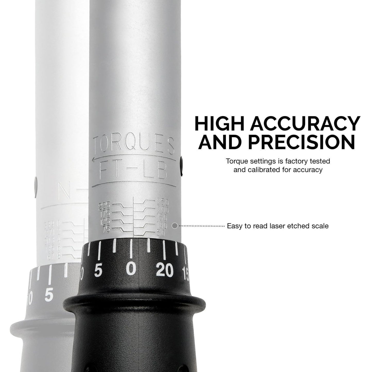 Neiko PRO 03709B 1/2-Inch-Drive Torque Wrench, 25-Inch Adjustable Click Torque Wrench, Made with Chrome Vanadium CrV Steel, SAE