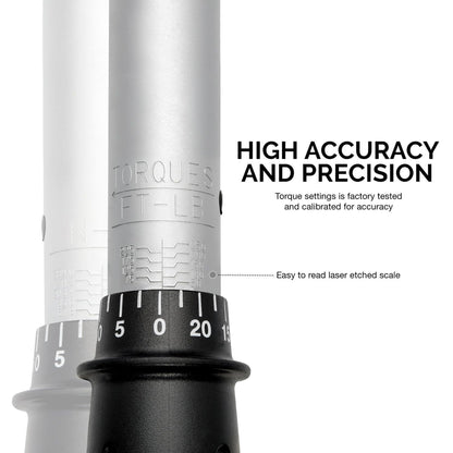 Neiko PRO 03709B 1/2-Inch-Drive Torque Wrench, 25-Inch Adjustable Click Torque Wrench, Made with Chrome Vanadium CrV Steel, SAE