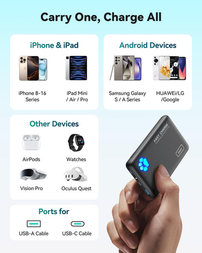 INIU Portable Charger, Ultra Slim 10000mAh 45W PD Power Bank, USB C in&Out Fast Charging Battery Pack, External Phone Powerbank Compatible with iPhone 16 15 14 13 Samsung S22 S21 Google iPad etc