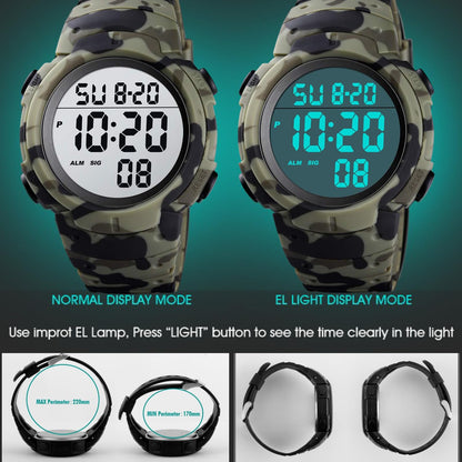 Mens Digital Waterproof Sports Watch LED Screen Large Face Military Watches for Men Casual Luminous Stopwatch Alarm Simple Army Watch