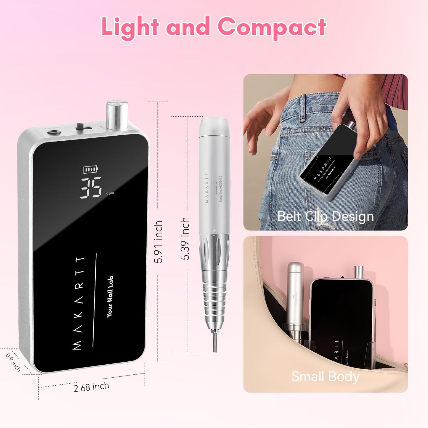 Makartt Electric Nail Drill - 35000RPM Rechargeable Efile with Coreless Motor, Nouvella Portable Nail Filer Machine for Acrylic Gel Removal with Drill Bits Set, Black