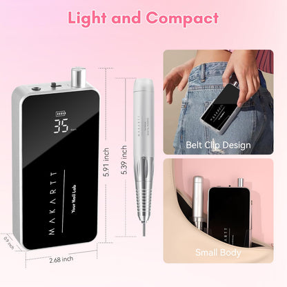 Makartt Electric Nail Drill - 35000RPM Rechargeable Efile with Coreless Motor, Nouvella Portable Nail Filer Machine for Acrylic Gel Removal with Drill Bits Set, Black