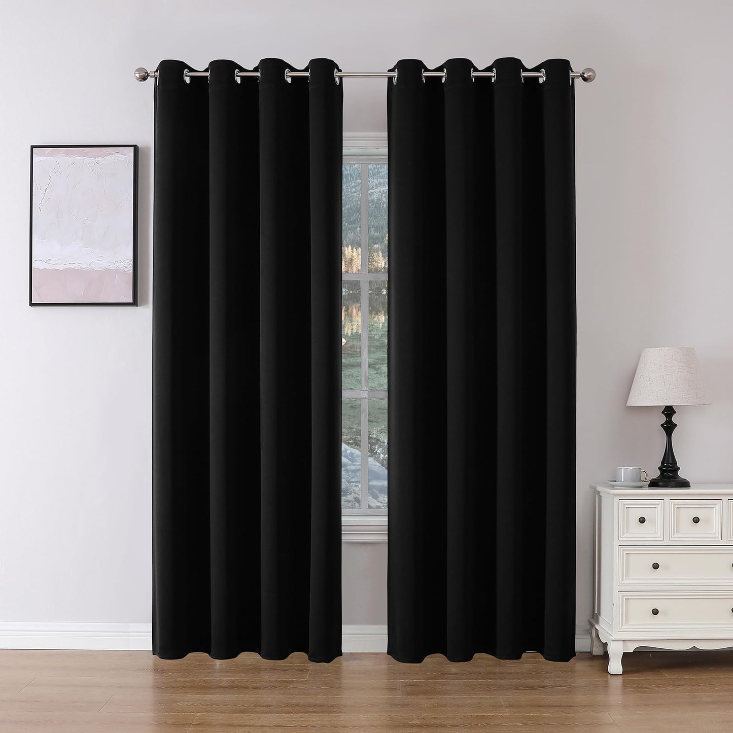 Joydeco Blackout Curtains 84 Inch Length 2 Panels Set, Thermal Insulated Long Curtains& Drapes 2 Burg, Room Darkening Grommet Drapes for Bedroom Living Room Window (Black, W52 x L84 Inch)
