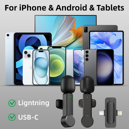 NPTCL Wireless Lavalier Microphone for Android and iPhone 15, Noise Canceling Lav Mic USB C Lapel Mic with Lighning Adapter for iPhone Video Recording Vlog TikTok