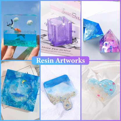 KISREL Resin Molds Kit 12PCS, Epoxy Resin Silicone Molds, Resin Mold Including Cube, Pen Container, Pyramid, Tray, Love, Round, Square, Ball, Flowerpot, Cuboid, Crystal