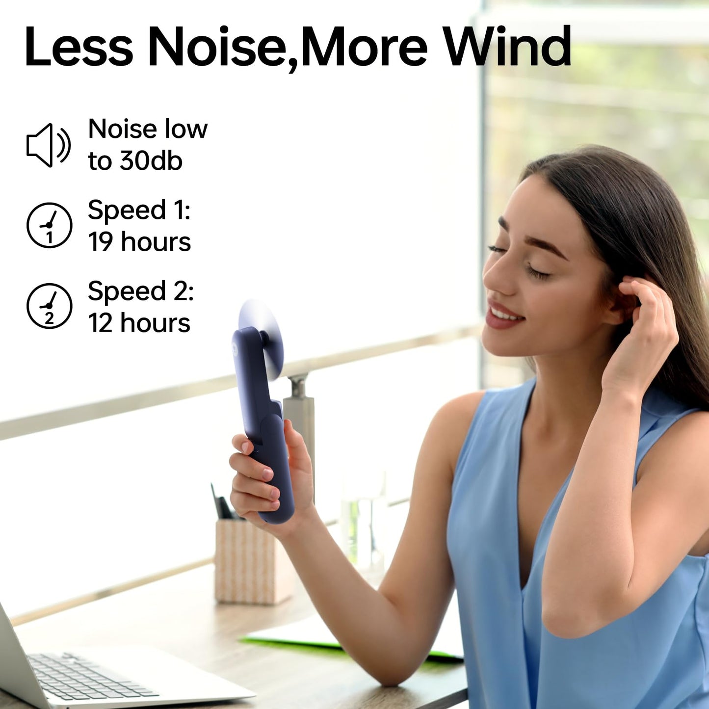 JISULIFE Portable Handheld Fan, Mini 3 In 1 with Rechargeable Battery, Personal Pocket Fan for Travel, Outdoor, USB Power Bank, Flashlight, Essential Ideal Gifts for Summer/Concert/Vacation - Blue