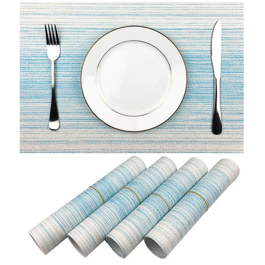 Placemat,Blending Color Durable Woven Vinyl Placemat Washable Heat-Resistant Anti-Skid Kitchen Dining Table Mats (Set of 4, Blue with White)