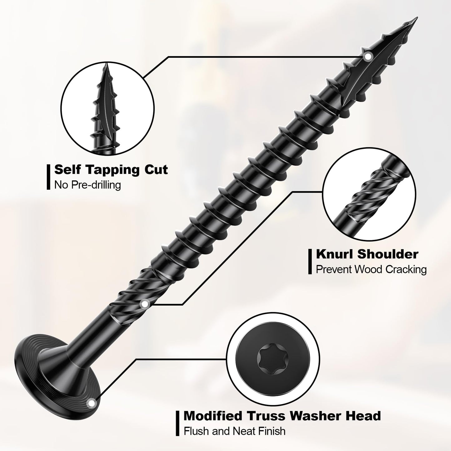 FMhotu 2-7/8 Inch Heavy-Duty Outdoor Wood Screws Assortment Fastener Kit, 50Pcs Star Drive Deck Screws, Rust Resistant Timber Screws for Timber/Log/Landscaping Wood (#14 x 2-7/8" Black)
