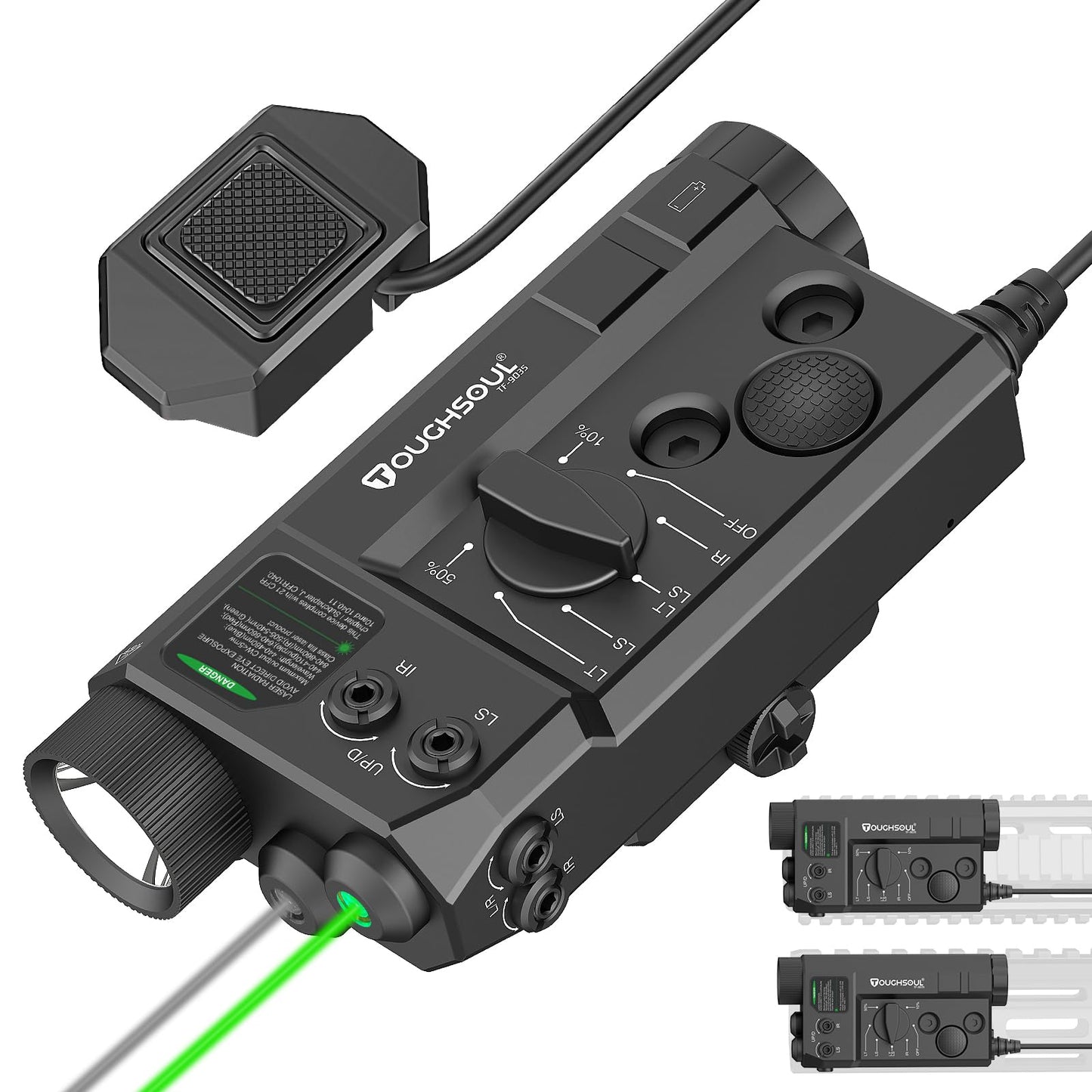 Mlok and Picatinny Mounted Tactical Flashlight Green Laser Infrared(IR) Laser 3 in 1 Combo, 1200 Lumen Light with Remote Pressure Switch for Rifle