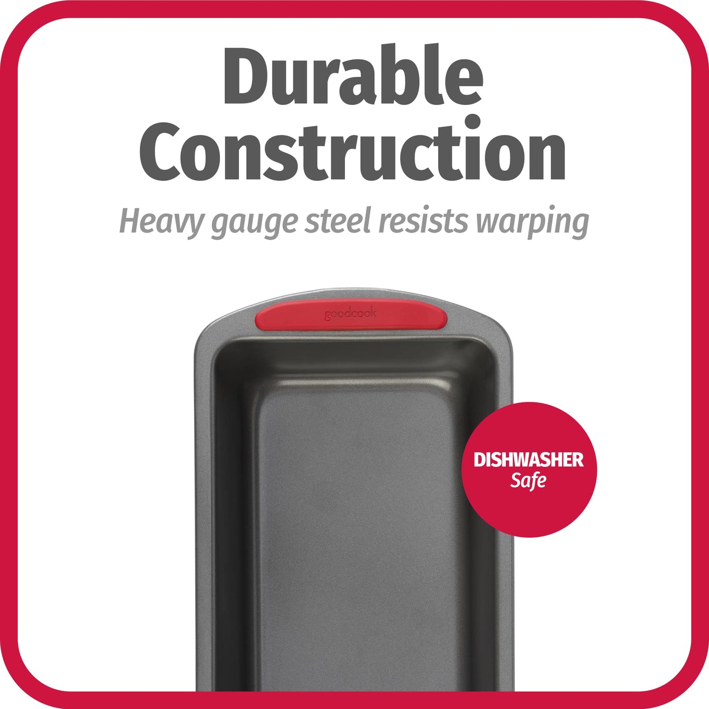 GoodCook MegaGrip 9" x 5" Nonstick Steel Bread Loaf Pan with Silicone Grip Handles, Gray