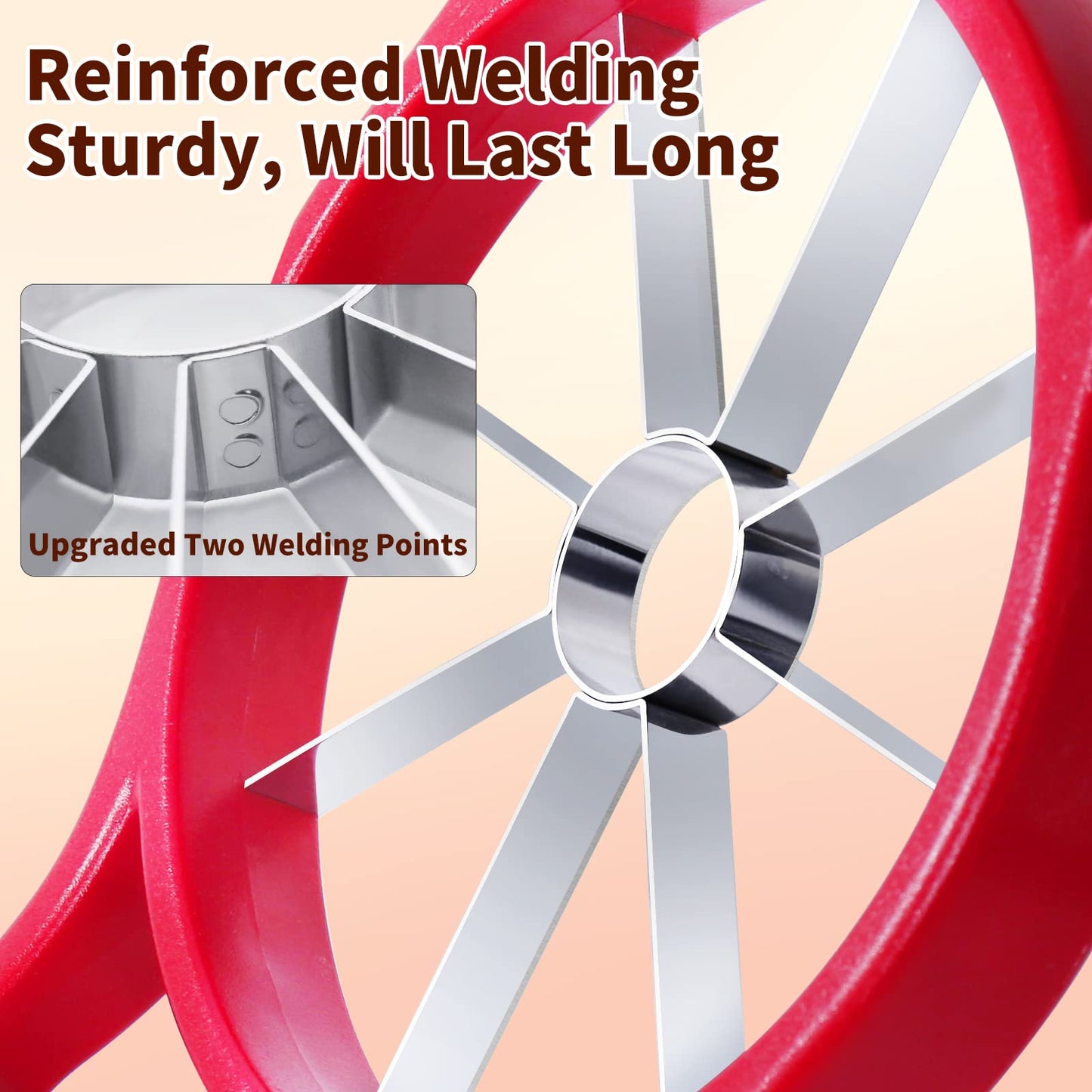 OOKUU Apple Slicer Corer, [Large Size] 8-Blade Heavy Duty Apple Cutter with Base, [Upgraded] Cut Apples All The Way Through, Stainless Steel Ultra-Sharp Blade, Fruit & Vegetable Divider, Wedger, Red