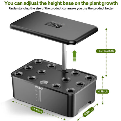 MUFGA 12 Pods Hydroponics Growing System, Indoor Garden with LED Grow Light, Plants Germination Kit, Mini Herb Garden with Pump System, Height Adjustable (No Seed)