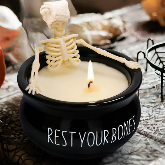 Halloween Decorations Indoor - Vintage Halloween Skeleton Candles Decor Gifts - Cute Farmhouse Gothic Party Birthday Candle Decoration Centerpieces for Table Home Room Mantel Office Kitchen