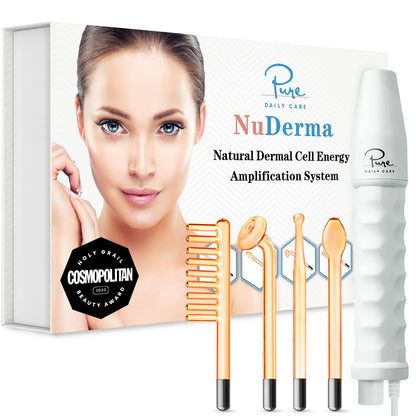 Pure Daily Care NuDerma Handheld Skin Therapy Wand Machine w/Neon – Anti-Aging - Skin Tightening - Wrinkle Reducing - Dark Circles – Clarifying - Hair & Scalp Stimulator