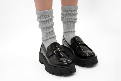 HUE Women's Slouch Socks 3 Pair Pack, White/Light Charcoal Heather/Black, One Size