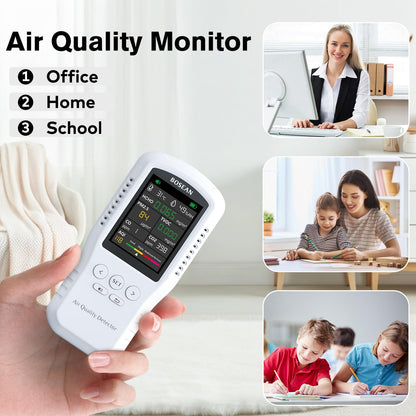 8-in-1 Indoor Air Quality Monitor, Formaldehyde Detector, Temperature & Humidity Meter, Sensor, Tester Detect PM2.5, CO, CO2, HCHO,TVOC,AQI Micron Dust, Home Air Test Kits