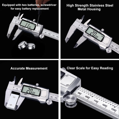 Kynup Digital Caliper, Caliper Measuring Tool, Micrometer Dial Vernier Caliper Digital, Full Turn Off, Stainless Steel, Switch from Inch Metric Fraction (6Inch/150MM)