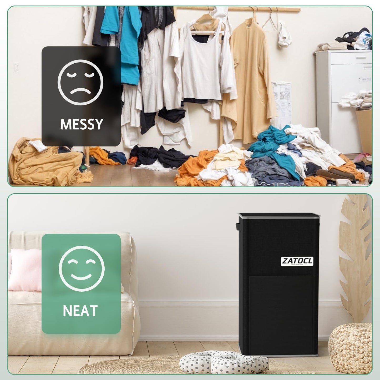 110L Laundry Hamper with Lid with Washing Bag & Front Mesh Bag, Large & Tall Laundry Basket, Collapsible Dirty Clothes Hampers for Bedroom Aesthetic, Bathroom, Dorm, Laundry Room - Easy Carry, Black