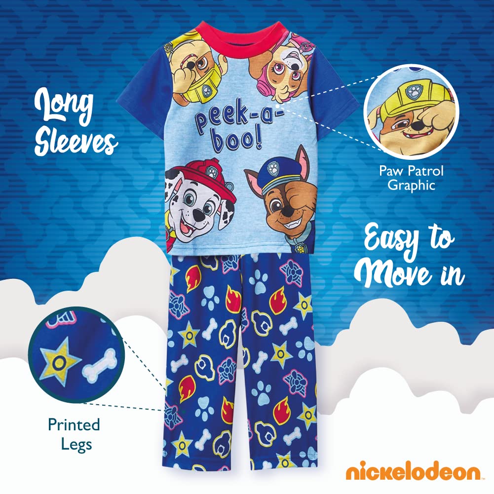 Nickelodeon Boys' Little Patrol | Baby Shark 2-Piece Loose-fit Pajama Set, Soft & Cute for Kids, Peekaboo Paws 2, 4T