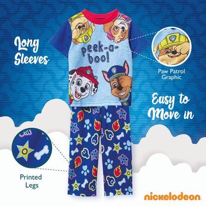 Nickelodeon Boys' Little Patrol | Baby Shark 2-Piece Loose-fit Pajama Set, Soft & Cute for Kids, Peekaboo Paws 2, 4T