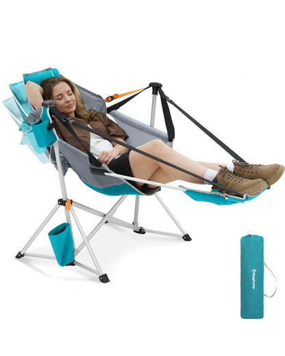 KingCamp Hammock Chair with Footrest, Swinging Portable Folding Camping Chairs for Adults MAX 400lbs Heavy Duty Foldable Oversized Rocker with Cup Holder Pillow for Outdoor Beach Patio Sport Lawn