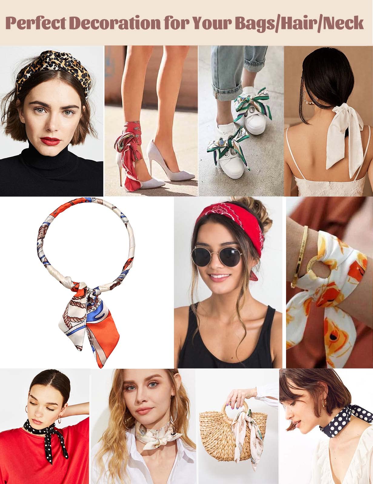 kcctoo 2/6/10Pack Scarf Bags for Women Handbag Scarfs Band Hair Neck Scarves Fashion Gifts