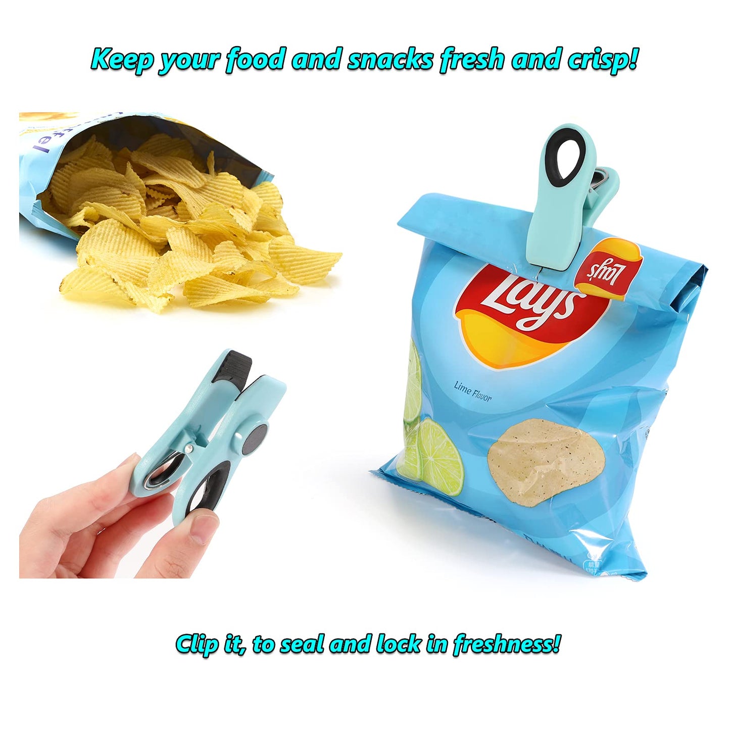 12 Pack Chip Clips, Magnetic Bag Clips with Airtight Seal for Chips, Bread, Snacks, Fridge Organizer Kitchen Storage Clips Multicolor