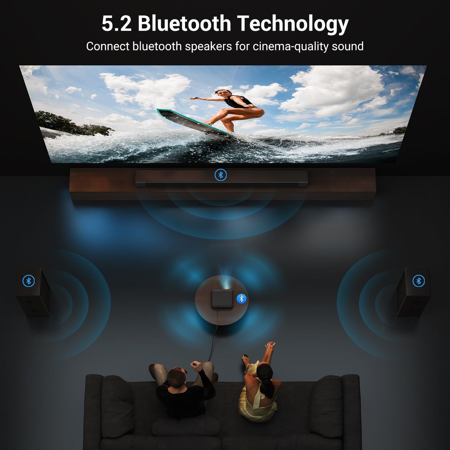 Official Licensed Netflix Smart Projector, HAPPRUN Projector 4K with Wifi and Bluetooth, DoIby Audio, Built-in Apps, Native 1080P 1000ANSI,Electric Focus, Portable Projector for Home Cinema, Bedroom