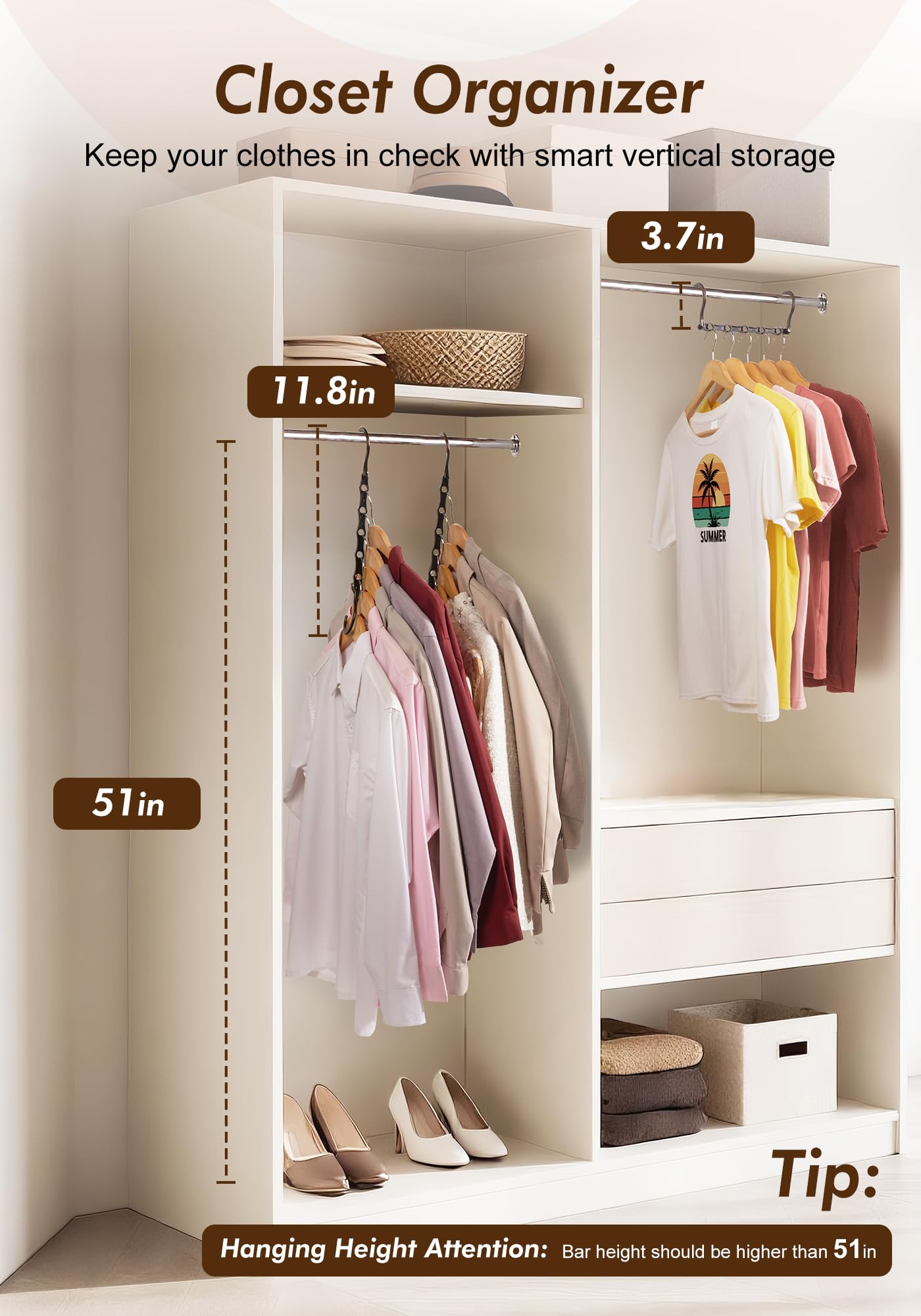 HOUSE DAY Closet Organizers and Storage 12 Pack, College Dorm Room Essentials, Multifunctional Organizer Magic Space Saving Hangers with 5 Holes, Storage Organization for Wardrobe Closet